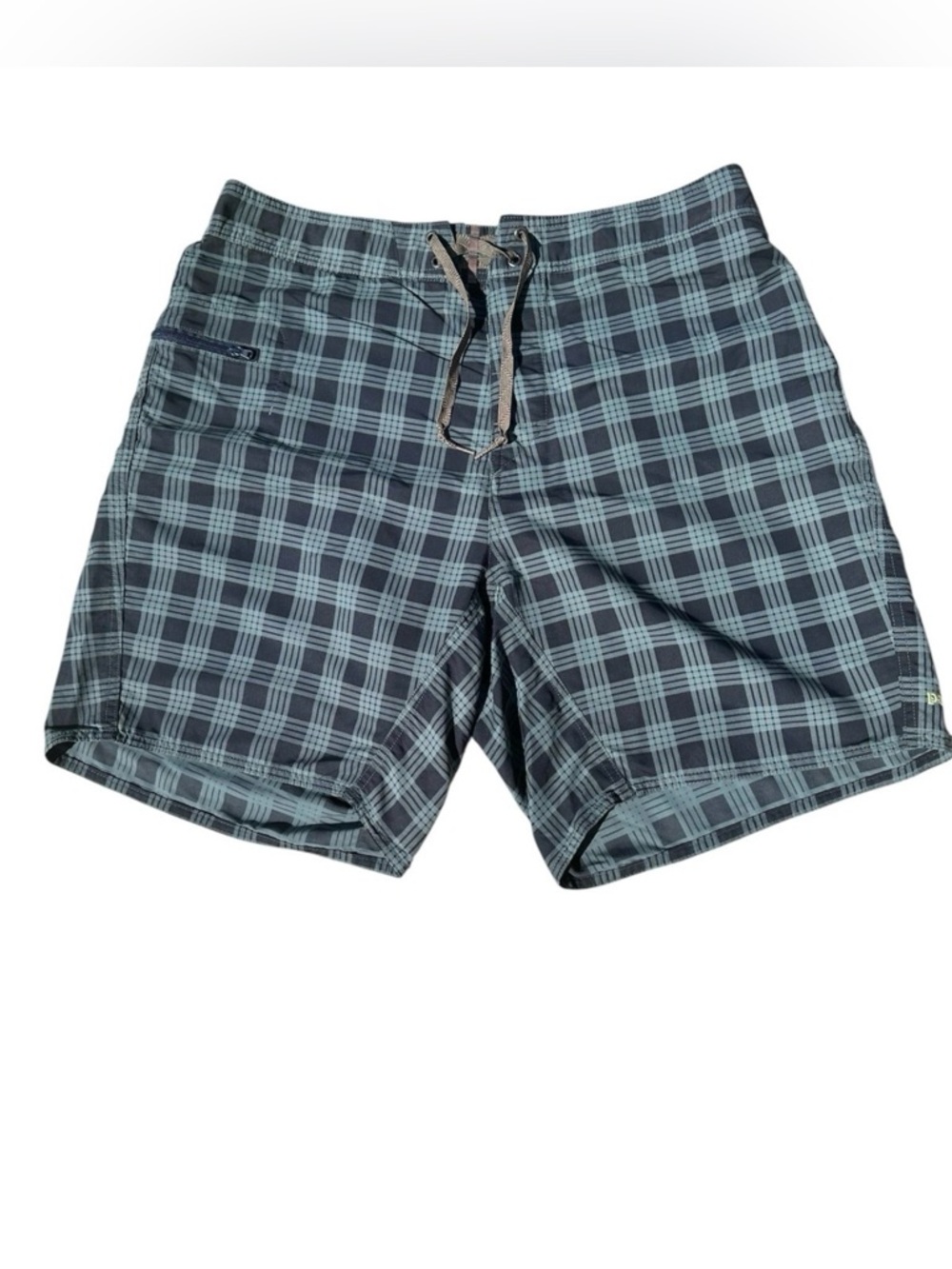 Patagonia Wavefarer Board Shorts Men’s 35 Plaid Green Gray Surf Swim Trunks